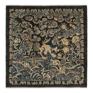 Rug & Kilim’s Chinese Pictorial Square Rug in Dark Gray and Black