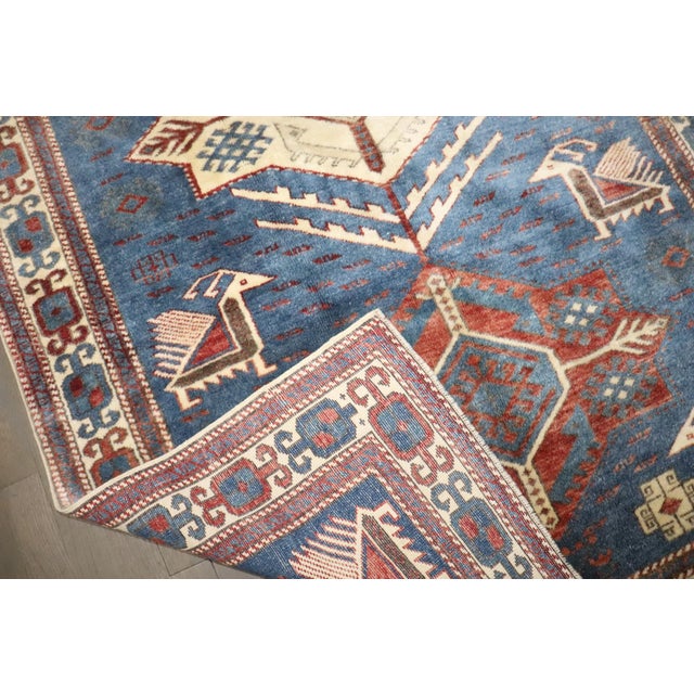Blue Vintage Inspired Caucasian Rug rug no.j4884 For Sale - Image 4 of 7