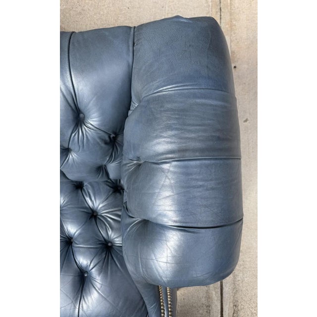 Blue Vintage Blue Leather Camelback Chesterfield Sofa For Sale - Image 8 of 18