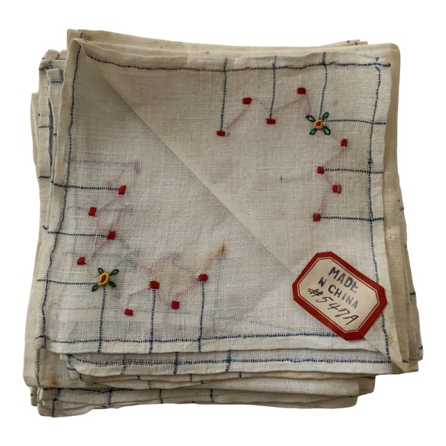 Vintage Chinese Hand Embroidered Tulle Napkins - Set of 12 For Sale