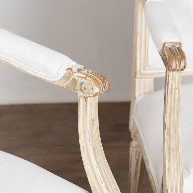 Pair, White Swedish Gustavian Armchairs, 19th Century For Sale - Image 13 of 18