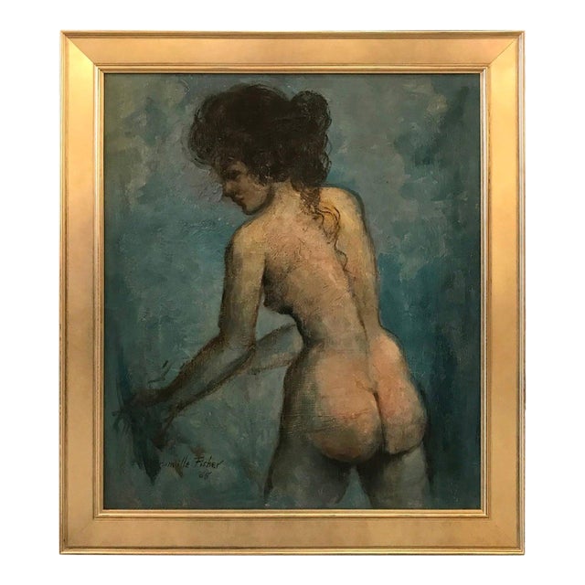Mid-20th Century Oil on Board Painting of Profile of Woman, Dated 1965 For Sale