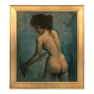 Mid-20th Century Oil on Board Painting of Profile of Woman, Dated 1965