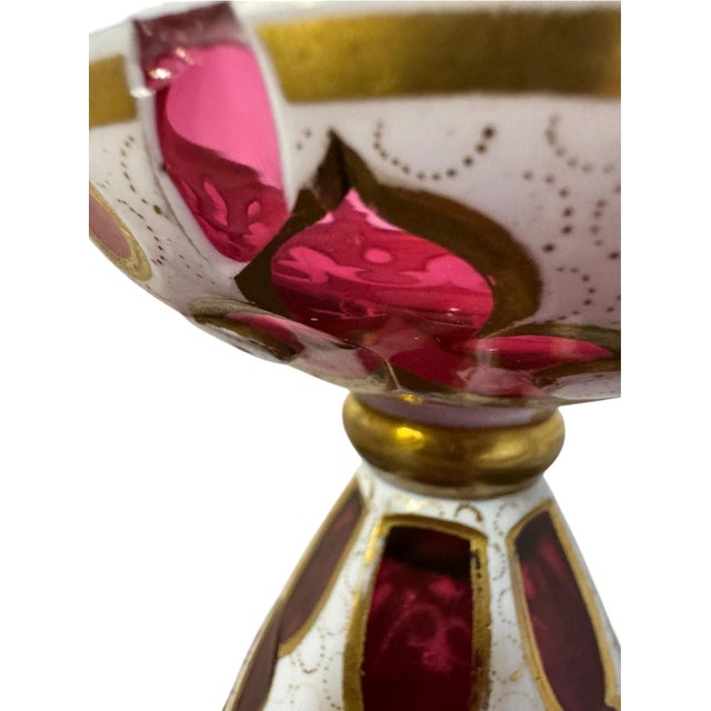 Antique Bohemian Cranberry Cut Glass Vase With Hand-Painted Enamel Flowers, Overlay, and Gilt. 12.75” Early 1900s Romantic Victorian For Sale - Image 9 of 12