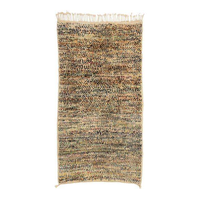 Abstract Hand-Knotted Moroccan Wool Rug | 6'11" X 3'8" | One of a Kind For Sale