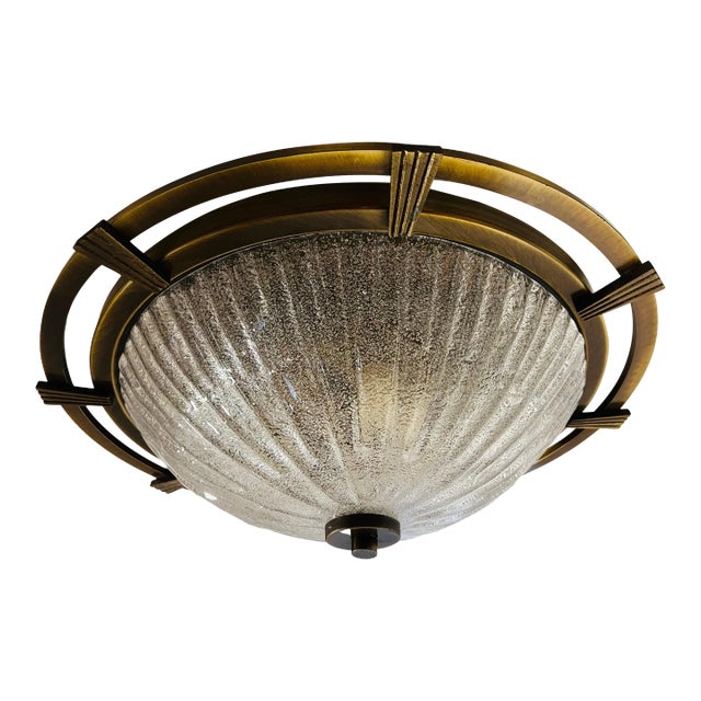 Large Nautical 1960 German Mid Century Flush Lamp Kaiser Leuchten Murano Glass For Sale