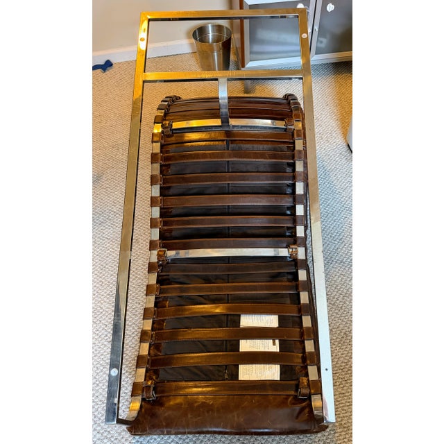 Restoration Hardware Leather Oviedo Chaise Lounge Chair in Vintage Cigar Leather With Chrome Base For Sale - Image 13 of 17