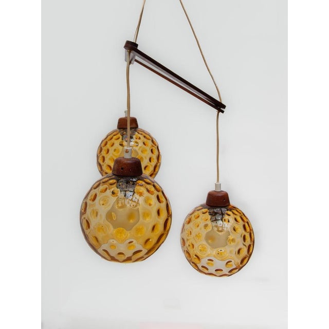 Vintage Danish Lamp in Teak with Amber Glass Bowls, 1950s For Sale - Image 10 of 16