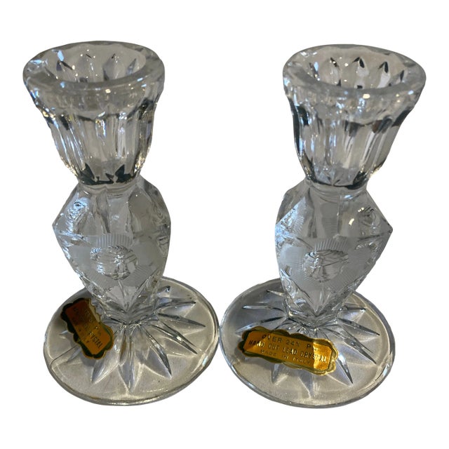 Vintage Italian Hand Cut Crystal Candlesticks, a Pair For Sale