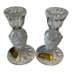 Vintage Italian Hand Cut Crystal Candlesticks, a Pair