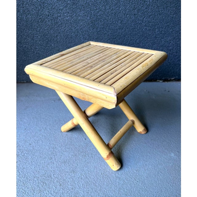 Bamboo Rattan Folding Plant Stand Table Riser For Sale - Image 11 of 11