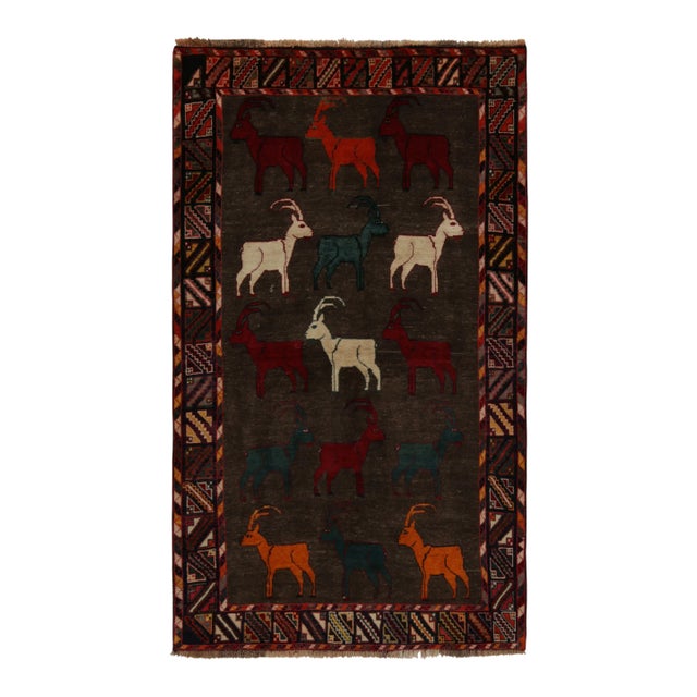 Brown 1950s Vintage Gabbeh Tribal Rug in Brown With Multicolor Ram Pictorial Patterns For Sale - Image 8 of 8