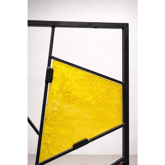 Mid-Century Modern Geometric Room Divider with Textured Colored Glass, 1970s For Sale - Image 4 of 16