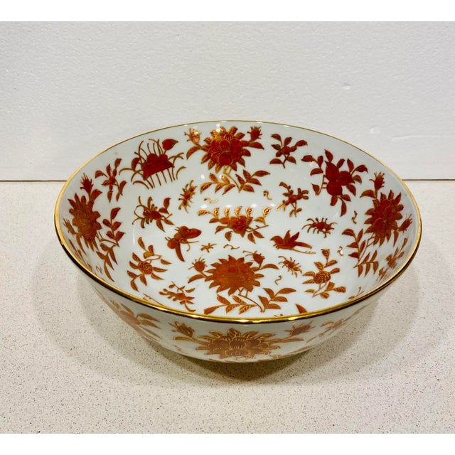 Vintage Large Bowl Japanese Porcelain Ware Hand Painted in Hong Kong. Red Flowers with gold accents. Very pretty and in...