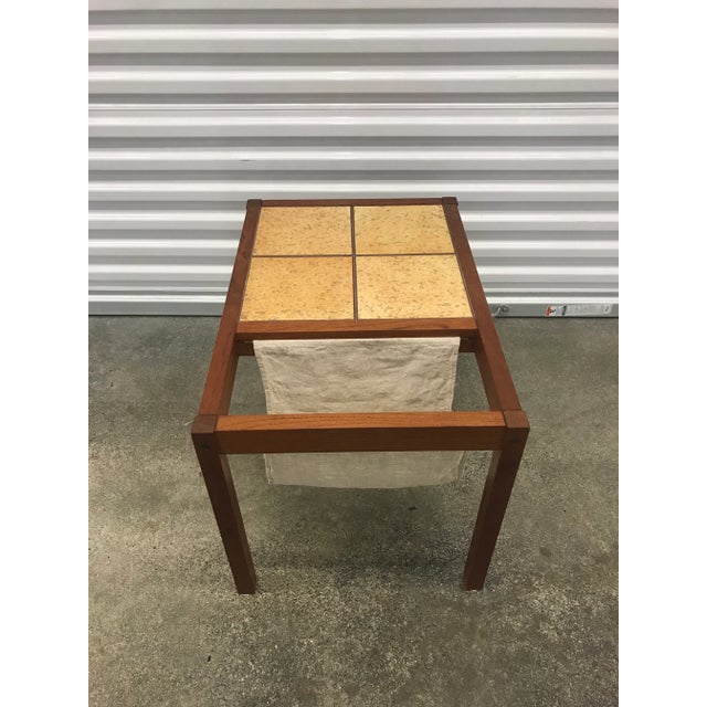 Wood 1980s Danish Teak and Tile Magazine Rack Side Table . For Sale - Image 7 of 13