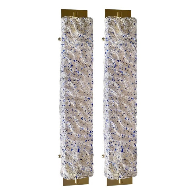Gold Wall Sconce with Blue Graniglia Murano Glass by Simoeng for Simoeng, Set of 2 For Sale