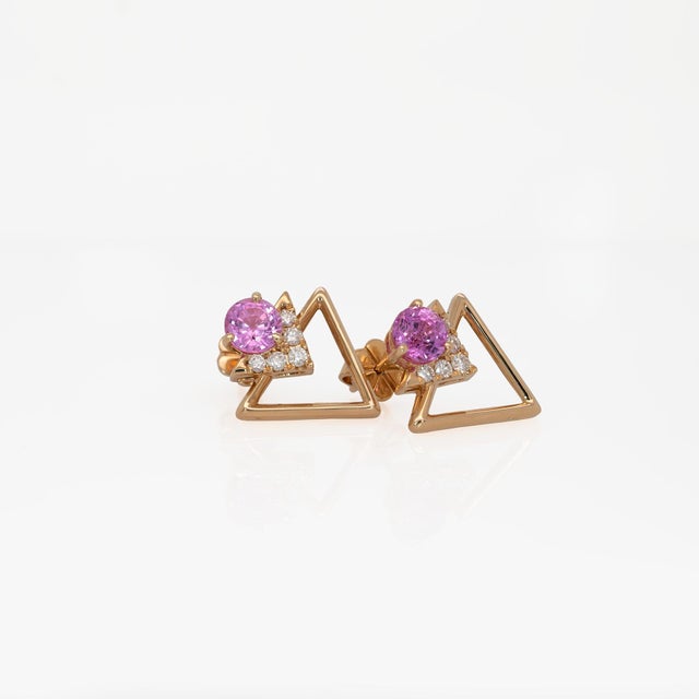 Metal 1.5cts Pink Sapphire Stud Earrings With Natural Diamonds Accents: Solid 14k Gold, A Pair For Sale - Image 7 of 9