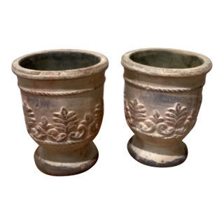 Mid-Century Neoclassical Style Italian Terra Cotta Planters - Set of 2 For Sale