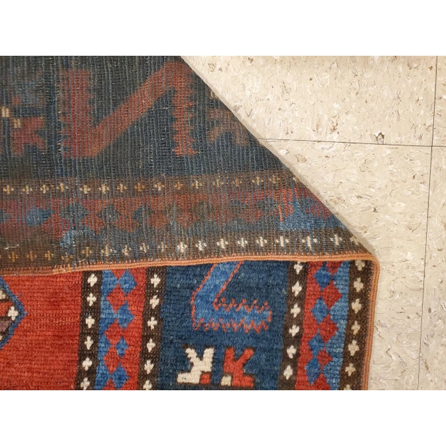 Late 19th Century Antique Kazak Carpet, Handmade Wool, Rust, Ivory, Navy, Light Blue and Geometric For Sale - Image 5 of 11