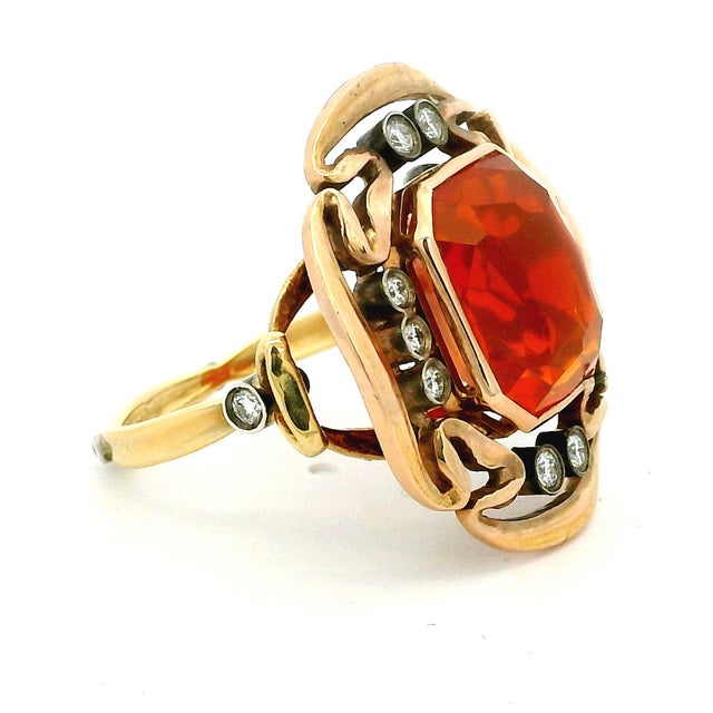 Lalaounis Arthur King & Ilias Lalaounis (Ark & Lj) 18k Gold Fire Opal and Diamond Ring, c.1960s, Size 6.75 For Sale - Image 4 of 17
