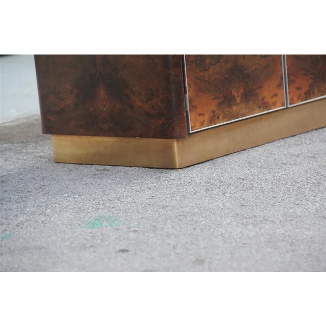 Brown Italian Walnut, Brass & Aluminum Sideboard, 1970s For Sale - Image 8 of 17