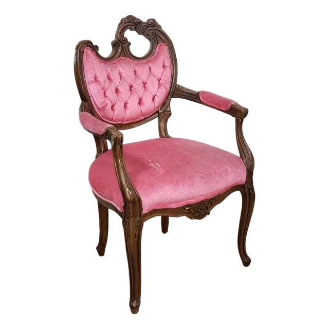 Vintage French Provincial Tufted Pink Velvet Heart Chair ~ Hollywood Regency For Sale