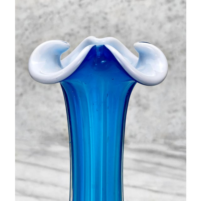 Mid-Century Atomic Blue Blown Art Glass Sculpted Vase For Sale - Image 4 of 9