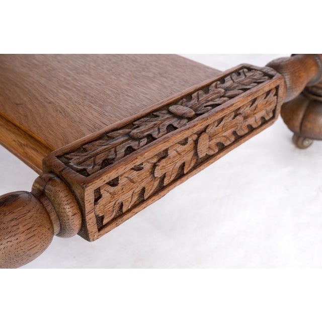 Heavily Fine Carved Oak Small Partners Desk Console Writing Table Mint For Sale - Image 17 of 18