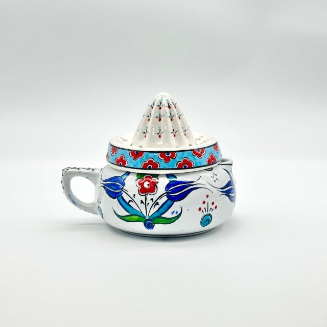 Handmade Ceramic Decorative Lemon Juicer Sculpture – Hand-Painted Iznik Tulips – Kitchen Shelf Decor Accent (Not Food Safe) For Sale - Image 10 of 13