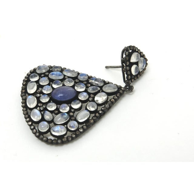 2000 - 2009 Moonstone, Tanzanite and Black Diamond Dangle Drop Pierced Earrings , Blue Purple For Sale - Image 5 of 10