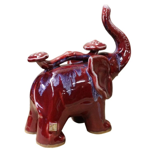 Contemporary Purple & Red Ceramic Elephant Figure For Sale - Image 3 of 5