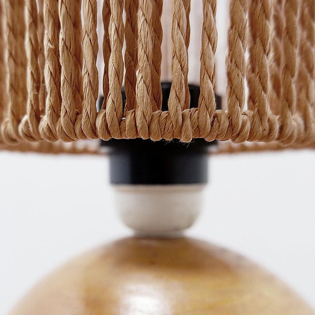 Brown Vintage Bohemian Table Lamp in Wood and Rope, 1970s For Sale - Image 8 of 10