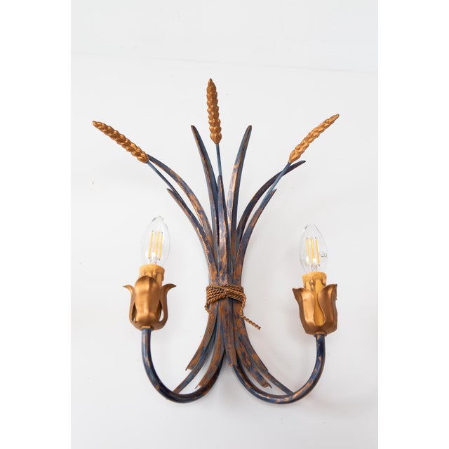Italian Blue Metal Wall Sconces with Leaves and Ears of Wheat, 1980s, Set of 2 For Sale - Image 4 of 7