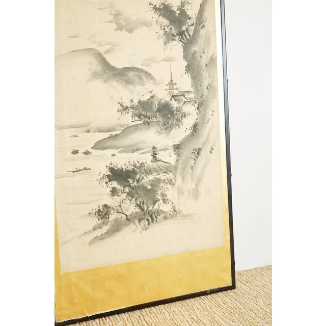 Beige Japanese Edo Six-Panel Haboku Landscapes of Seasons For Sale - Image 8 of 13