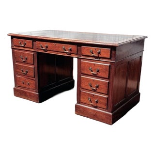 Edwardian Oak Twin Pedestal Desk For Sale