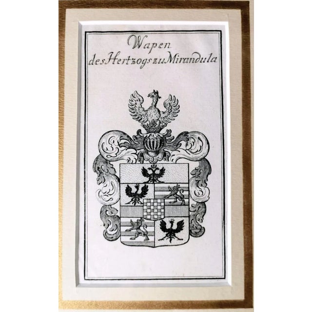 Mirror Frame With Engraved Dutch Print Depicting Dukes of Mirandola Coat of Arms For Sale - Image 4 of 12
