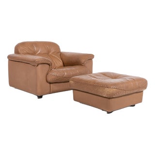 Set of DS 101 Lounge Chair in Brown Leather with Ottoman from de Sede, 1970s For Sale