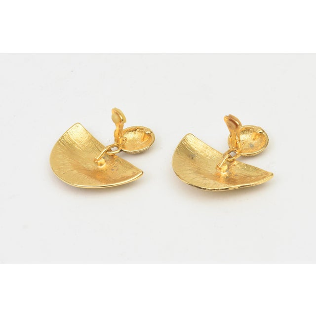 Gold Vintage 1960's Gold Plated Pagoda Form Dangle Clip on Earrings, Pair Of For Sale - Image 8 of 9