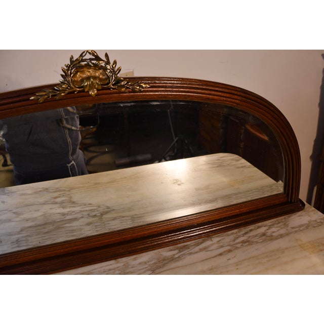 1910s Antique French Louis XV Walnut Marble Top Server Sideboard With Mirror For Sale - Image 16 of 18
