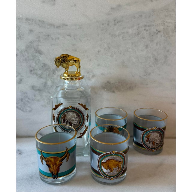 Five piece limited addition "Pride of the West" decanter and glass set from The Bradford Exchange. This set showcases the...