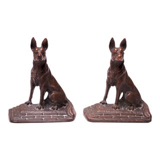 Pair of 1920s Art Colony Industries Cast Iron 'German Shepherd' Bookends For Sale