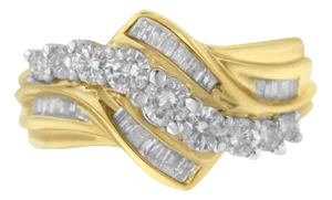 10K Two-Toned Diamond Bypass Ring (1 Cttw, H-I Color, SI2-I1 Clarity) - Size 7