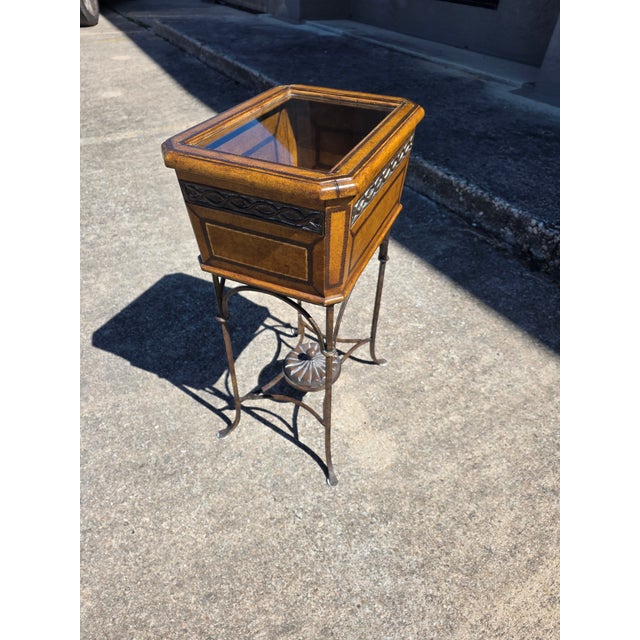 Leather and Glass Display Case End Table With Iron Base For Sale - Image 4 of 11