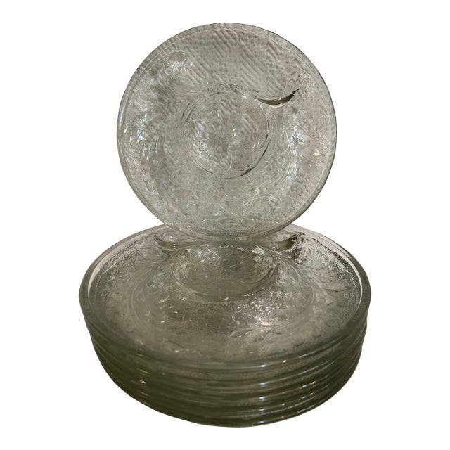 Vintage Clear Glass Sunflower Pattern Artichoke Plates - a Set of 6 For Sale