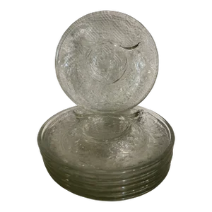 Vintage Clear Glass Sunflower Pattern Artichoke Plates - a Set of 6