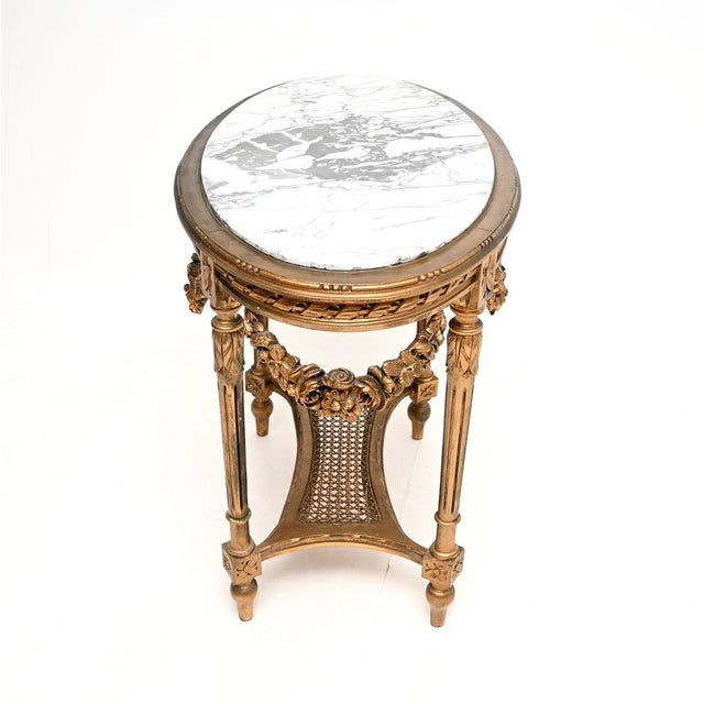 Antique French Carved Gilt Wood Occasional Table with Marble Top, 1890 For Sale - Image 4 of 11