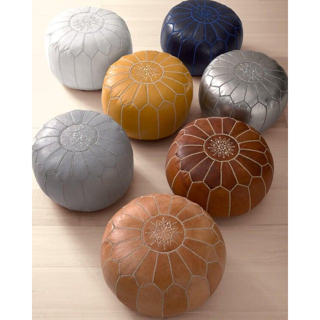 Animal Skin Contemporary Moroccan Leather Pouf Ottoman For Sale - Image 7 of 9