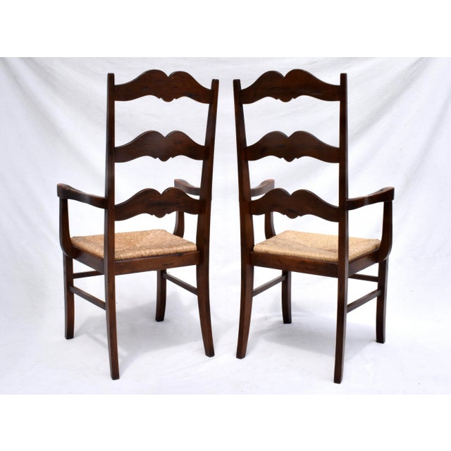 Late 20th Century European Ladder Back Folk Rush Seat Arm Chairs For Sale In Philadelphia - Image 6 of 11