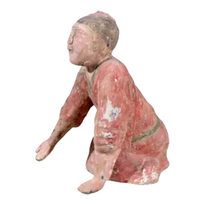 Early Chinese Polychromed Pottery Kneeling Figure