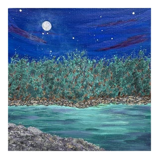 Moonlit 8x8 Original Acrylic Painting, Original Wall Art Decor - Unframed For Sale